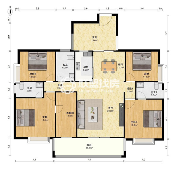 天悦豪庭 广场对面大五房急售 房源图片